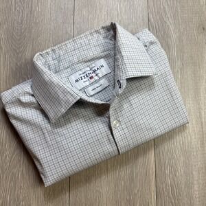 Mizzen‎ + Main Leeward Shirt Large Trim Fit White Blue Plaid Checked Long Sleeve